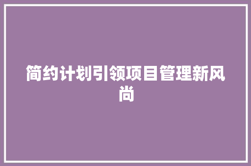 简约计划引领项目管理新风尚
