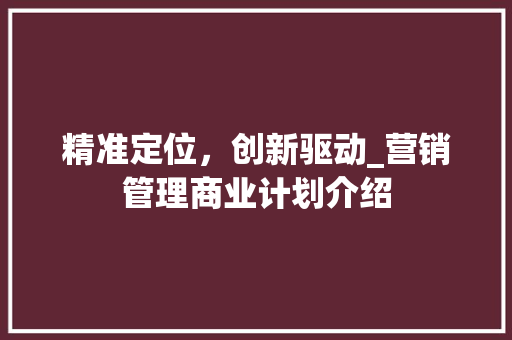 精准定位，创新驱动_营销管理商业计划介绍