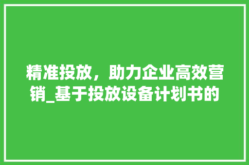 精准投放，助力企业高效营销_基于投放设备计划书的分析与建议