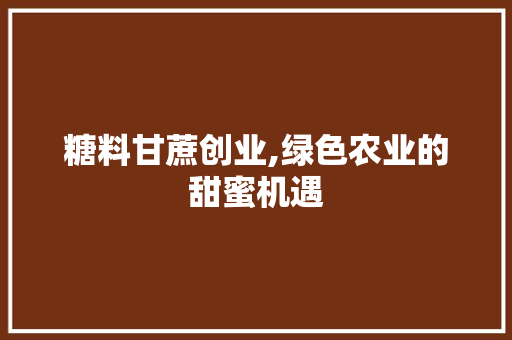 糖料甘蔗创业,绿色农业的甜蜜机遇