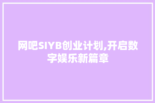 网吧SIYB创业计划,开启数字娱乐新篇章