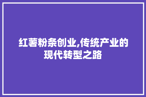 红薯粉条创业,传统产业的现代转型之路