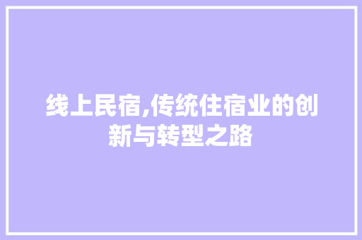 线上民宿,传统住宿业的创新与转型之路 成语大全