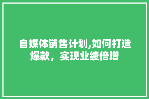 自媒体销售计划,如何打造爆款，实现业绩倍增