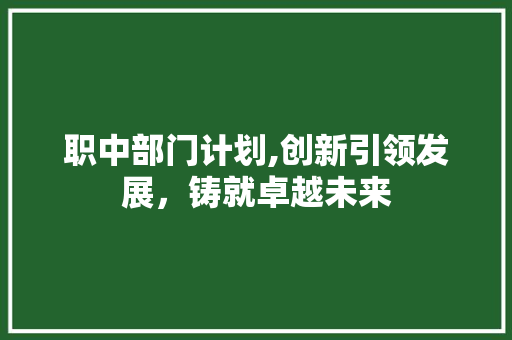 职中部门计划,创新引领发展，铸就卓越未来