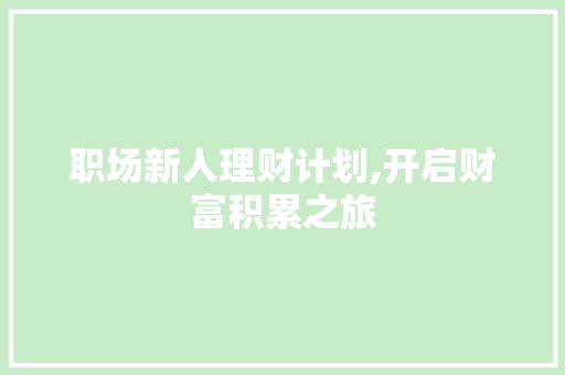 职场新人理财计划,开启财富积累之旅