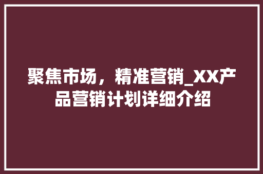 聚焦市场，精准营销_XX产品营销计划详细介绍