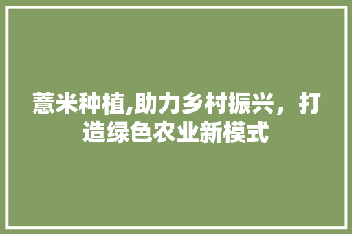 薏米种植,助力乡村振兴，打造绿色农业新模式