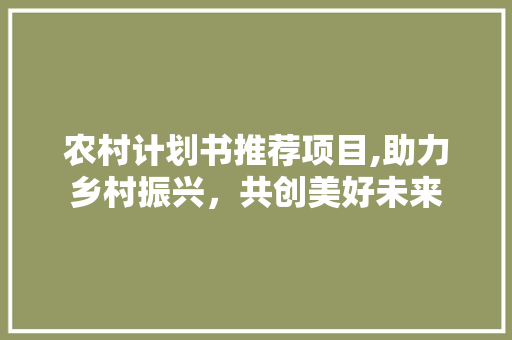 农村计划书推荐项目,助力乡村振兴，共创美好未来