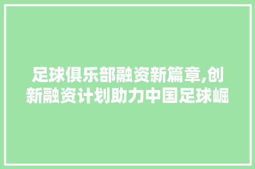 足球俱乐部融资新篇章,创新融资计划助力中国足球崛起