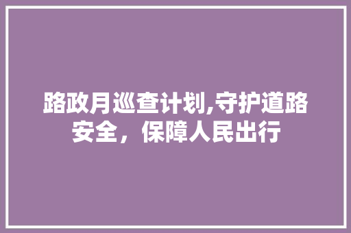 路政月巡查计划,守护道路安全，保障人民出行