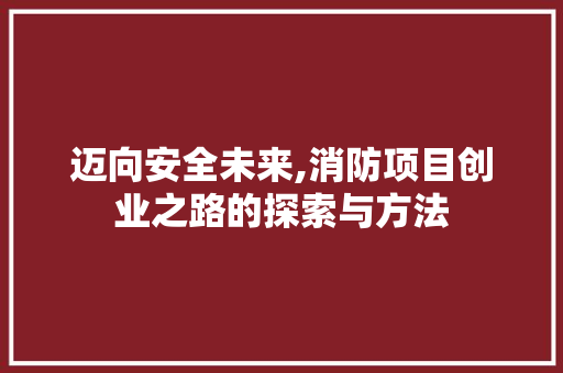 迈向安全未来,消防项目创业之路的探索与方法