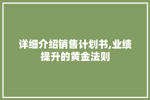 详细介绍销售计划书,业绩提升的黄金法则