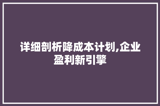 详细剖析降成本计划,企业盈利新引擎