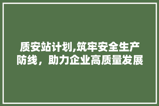 质安站计划,筑牢安全生产防线，助力企业高质量发展