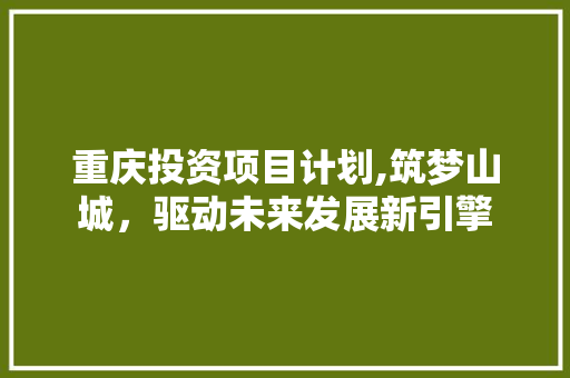 重庆投资项目计划,筑梦山城，驱动未来发展新引擎