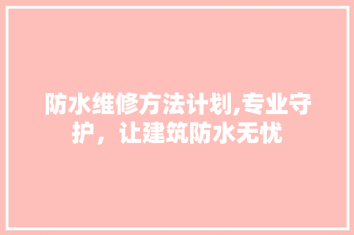 防水维修方法计划,专业守护，让建筑防水无忧