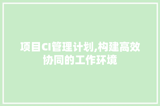 项目CI管理计划,构建高效协同的工作环境