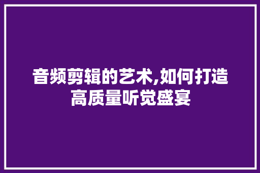 音频剪辑的艺术,如何打造高质量听觉盛宴