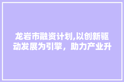 龙岩市融资计划,以创新驱动发展为引擎，助力产业升级
