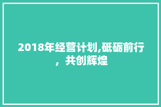 2018年经营计划,砥砺前行，共创辉煌 演讲稿