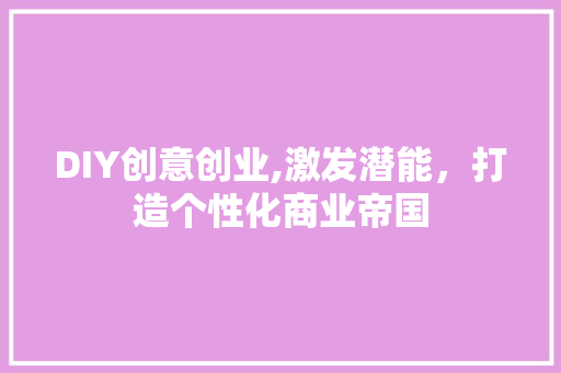 DIY创意创业,激发潜能，打造个性化商业帝国 工作计划