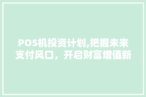 POS机投资计划,把握未来支付风口，开启财富增值新篇章