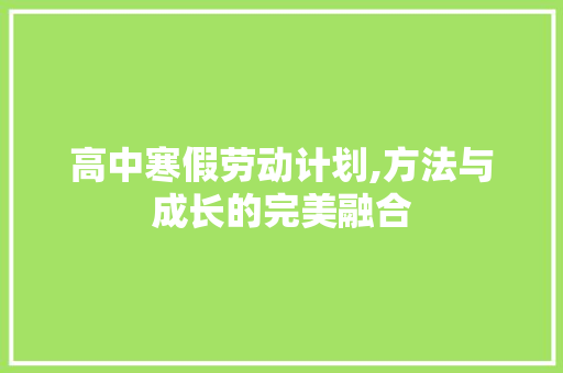 高中寒假劳动计划,方法与成长的完美融合