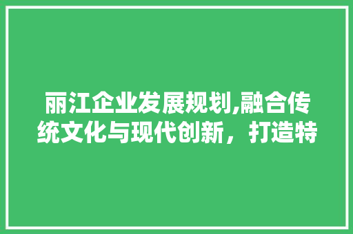 丽江企业发展规划,融合传统文化与现代创新，打造特色旅游产业新格局