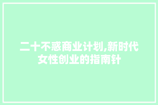 二十不惑商业计划,新时代女性创业的指南针
