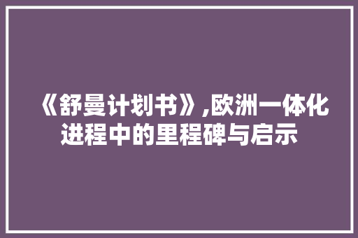 《舒曼计划书》,欧洲一体化进程中的里程碑与启示