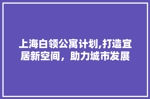 上海白领公寓计划,打造宜居新空间，助力城市发展