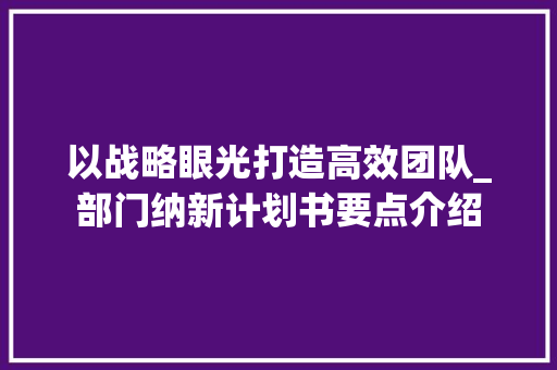 以战略眼光打造高效团队_部门纳新计划书要点介绍