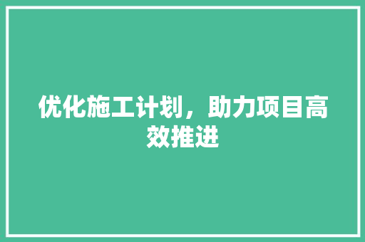 优化施工计划，助力项目高效推进