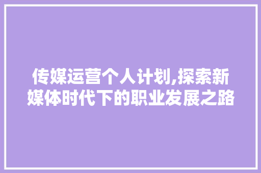 传媒运营个人计划,探索新媒体时代下的职业发展之路 演讲稿