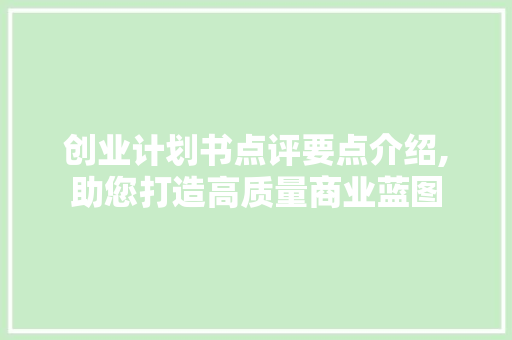 创业计划书点评要点介绍,助您打造高质量商业蓝图 名人名言