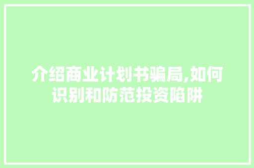 介绍商业计划书骗局,如何识别和防范投资陷阱 工作计划