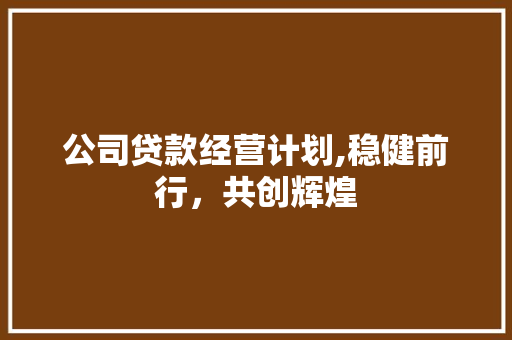 公司贷款经营计划,稳健前行，共创辉煌 合同范本