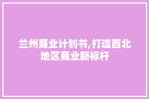 兰州商业计划书,打造西北地区商业新标杆