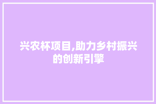 兴农杯项目,助力乡村振兴的创新引擎