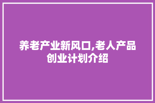 养老产业新风口,老人产品创业计划介绍