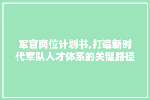 军官岗位计划书,打造新时代军队人才体系的关键路径