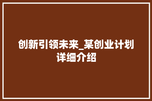 创新引领未来_某创业计划详细介绍