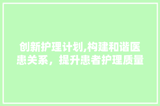创新护理计划,构建和谐医患关系，提升患者护理质量