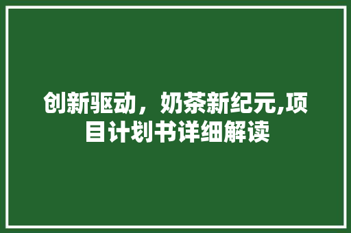 创新驱动，奶茶新纪元,项目计划书详细解读 诗词鉴赏