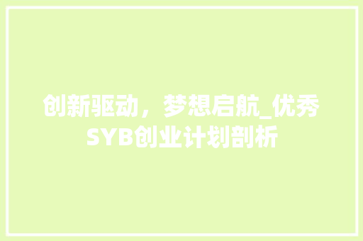创新驱动，梦想启航_优秀SYB创业计划剖析