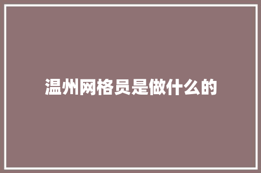 温州网格员是做什么的