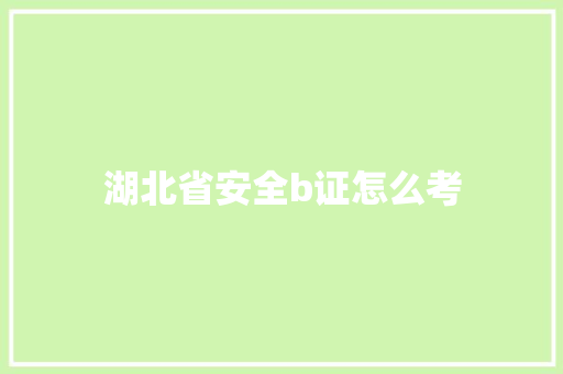 湖北省安全b证怎么考