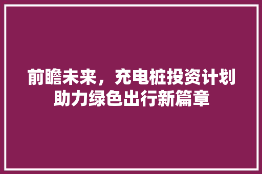 前瞻未来，充电桩投资计划助力绿色出行新篇章