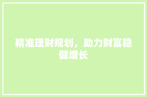 精准理财规划，助力财富稳健增长